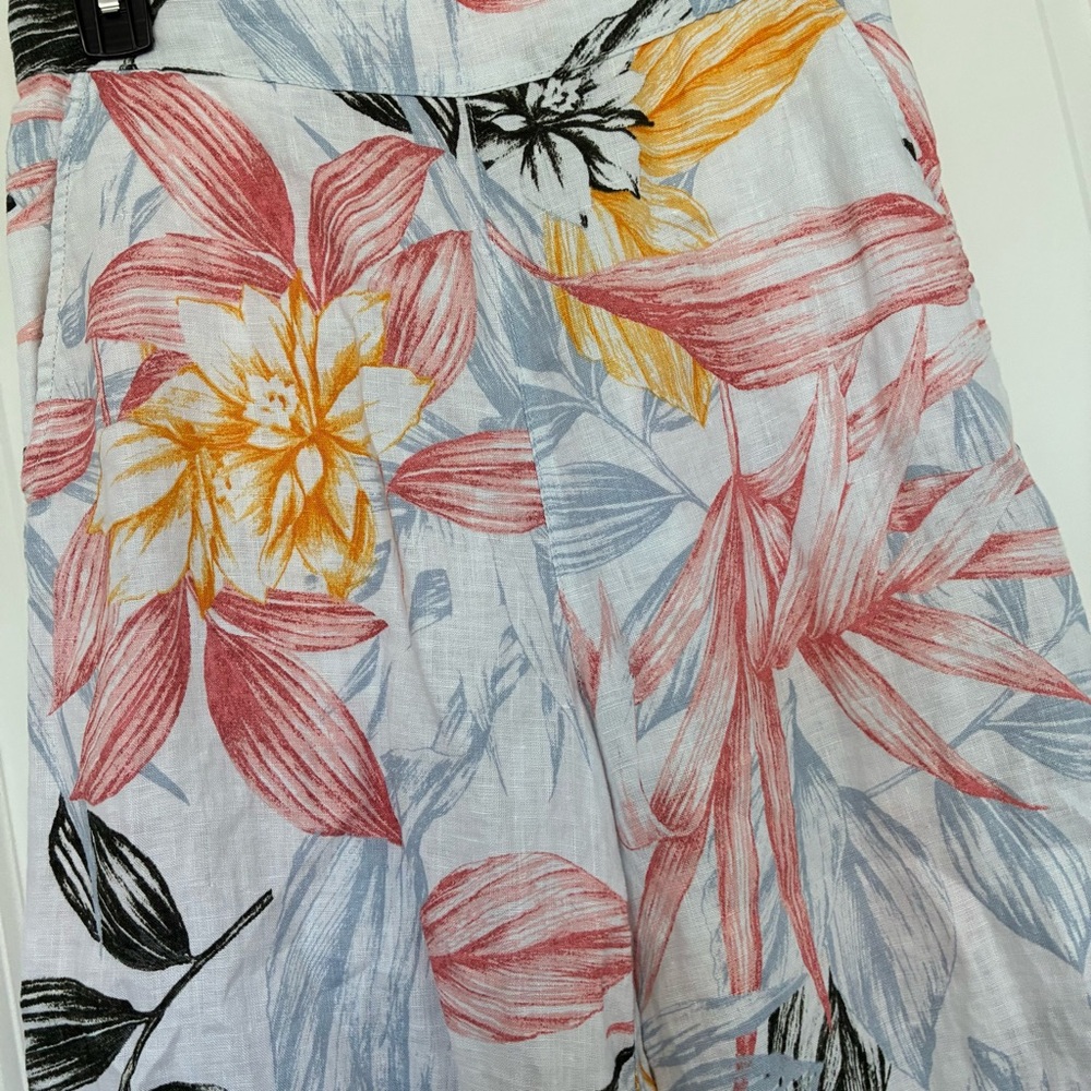 C&C California Wide Leg 100% Linen Pants Floral Design Women’s Size Small - Picture 6 of 10
